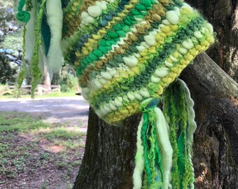 Hat Enchanted Slouchy Fantasy Winter Handspun Festival Elf Ski Warm super soft Fairy Handspun oversize curly rustic