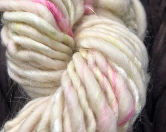 Handspun Bulky Merino Art Yarn, Pink & Green, 50 Yards