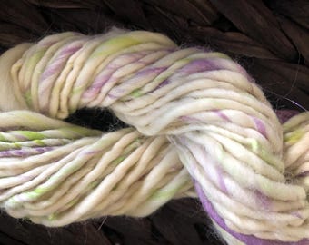 Handspun Art Yarn: Bulky Merino Wool, Hand-Dyed Purple & Green, 50 Yards