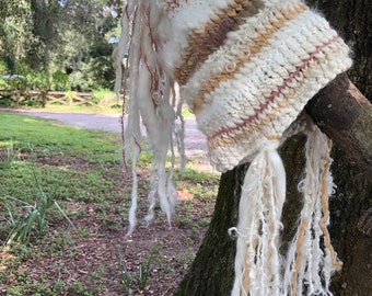 Hat Enchanted Slouchy Fantasy Winter Handspun Festival Elf Ski Warm super soft Fairy Handspun oversize curly rustic