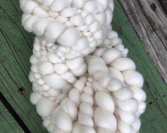 Hand Spun Merino Art Yarn, Bulky White Wool, 20 yards
