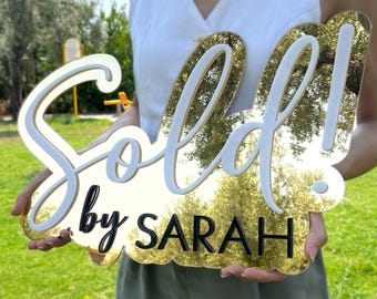 Custom Gold Mirror Realtor Sold Sign, Real Estate Photo Prop