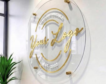 Custom Business Logo Sign with 3D Gold Mirror Letters, Office Wall Art