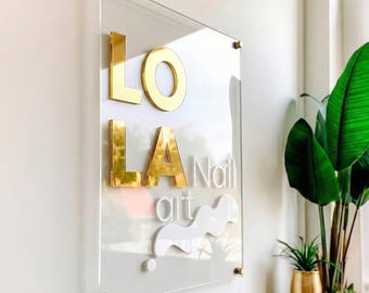 Custom 3D Gold Mirror Acrylic Business Logo Sign, Rectangular Large Office Signage
