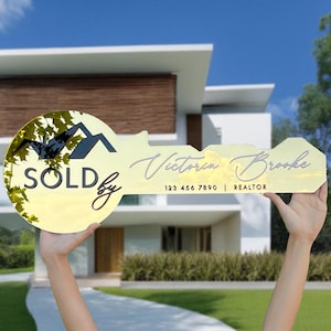 Realtor Gold Key Sign, Acrylic Mirror Real Estate Signage, Personalized Realtor Gift, Realtor Marketing Photo Prop, Closing Day Sold Banner