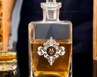 Engraved Whiskey Decanter Set, Hand-Blown Glass, Mother of Bride Gift