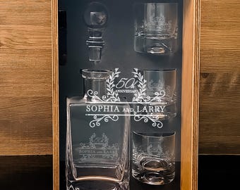 Engraved 50th Anniversary Decanter Set: Personalized Whiskey Gift