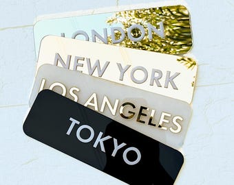 Złoty lustrzany zegar ze strefą czasową: nazwa miasta, akrylowa dekoracja biura