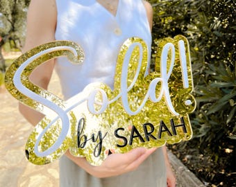 Gold Mirror Realtor Sold Sign, Personalized Closing Gift