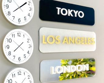 City Name Acrylic Wall Sign: Time Zone Office Decor