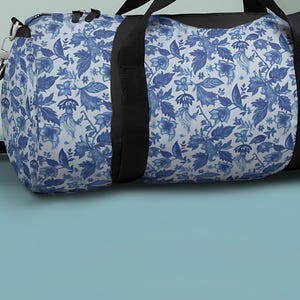 Boho Floral Duffel Bag, Travel Gym Bag, Overnight Bag, Weekender Bag, Blue And White Cottagecore French Style Bag, Fitness Bag, Floral Gear