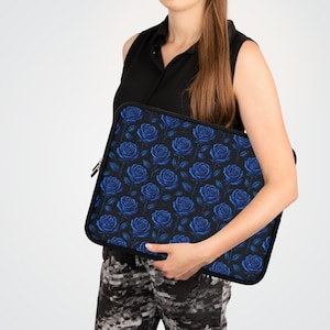 Elegant Blue Rose Laptop Sleeve, Floral Computer Case, Gift for Her, Mother's Day, Student Accessory, Stylish Tech Protection