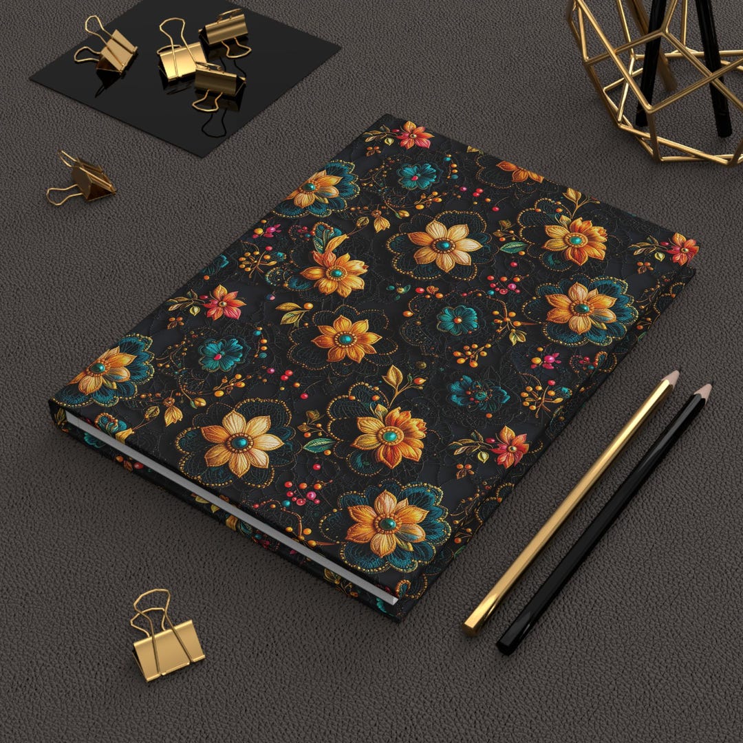 Rococo Lace and Floral Hardcover Journal, Embroidered Look Baroque Lace ...