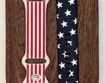 USA Flag. Replacement silicone quick-release watch band strap for Google / Apple / Samsung