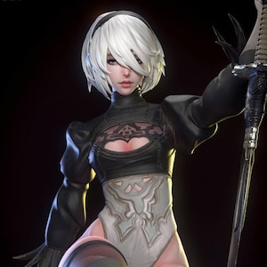 3D printed Statue of 2B Nier Automata full resin hand painted.