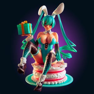 3D printed Statue of Hatsune Miku full resin hand painted.