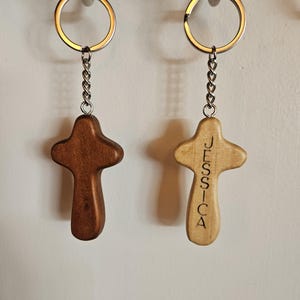 Engraved Wooden Cross Keychain – Personalized Name