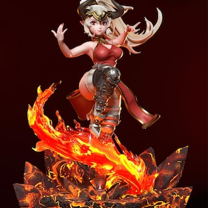 Anime Fire Girl STL: Dark Fantasy Warrior 3D Print Figurine (Digital Download)
