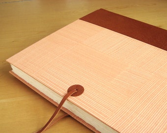 Leather Journal Sketchbook with Tan Spine and Handmade Pastepaper