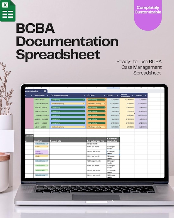 BCBA Case Management Spreadsheet Tracker - Editable Planner