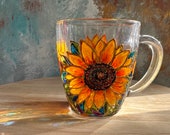 Hand-Painted Sunflower Glass Mug