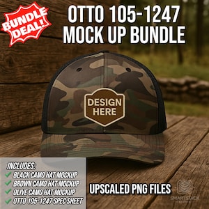 Otto 105-1247 Trucker Hat Mock Up Bundle, Camo Mock Up Cap, Cap Mockup, Embroidered Hat Mockup, Blank Hat Mockup, Blank Trucker Hat Mockup