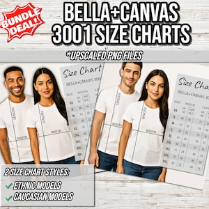 Bella Canvas 3001 Size Chart Bundle, Bella And Canvas 3001 Size Chart, Bella Canvas Size Chart 3001, Bella 3001 Size Chart, 3001 Size Chart