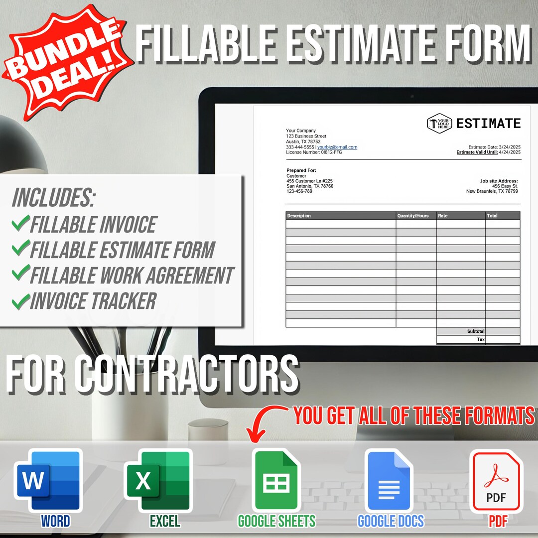 Contractor Quote Template, Contractor Estimate Template Word, Estimate ...