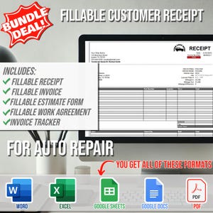 Automotive Repair Receipt Template, Vehicle Repair Receipt, Auto Body Repair Receipt, Auto Shop Receipt Template, Car Service Receipt