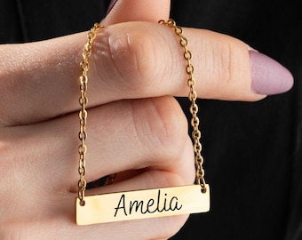 Gold, Rose Gold or Silver Bar Necklace, Custom Gold Bar, Engraved Necklace, Customized Name Bar Necklace, Personalized Gold Bar Necklace