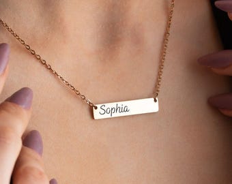 Personalized Engraved Bar Necklace: Stainless Steel Name, Date, Coordinates
