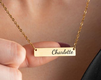 Personalized Engraved Bar Necklace: Stainless Steel Name Pendant, Ships from USA