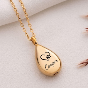 Engravable Drop Shape Urn Necklace, Waterproof Necklace with Secret Compartment, Ashes Stash Jewelry Pet Cremation Keepsake Dog Cat Memorial