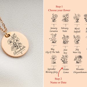 Dainty Birth Flower Necklace, Birth Flower Bouquet Necklace, Grandma Gift, Birth Flower Jewelry, Birth flower Family Gift, Mothers Day Gifts