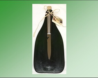 Recycled Wine Bottle Plate with Cheese Knife