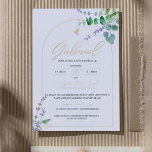Personalized baptism invitation – Multilingual digital announcement (French, English, Spanish, Portuguese)