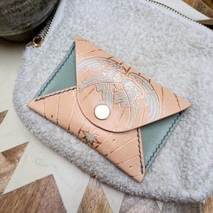 Mini porte-cartes portefeuille avec enveloppe à pression avec étoile séraphine peinte, oeuvre d'art céleste