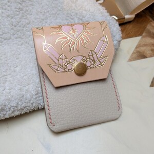 Pink and Gold Crystal Flaming Heart Art Leather Mini Flap Wallet