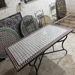 Handmade Moroccan Zellige Mosaic Dining Table, Outdoor Patio Furniture