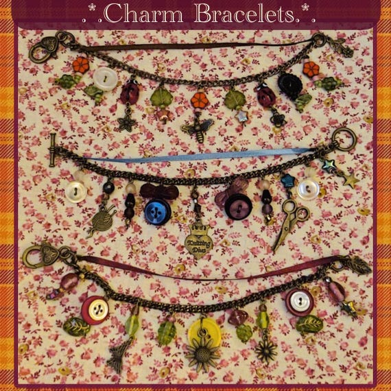 Handmade Charm Bracelet - Charms, Buttons, Beads, Bronze, Ribbon, Twee, Twee Core, Whimsigoth, Nature, Ladybugs, Stars, Cute, Jewelry