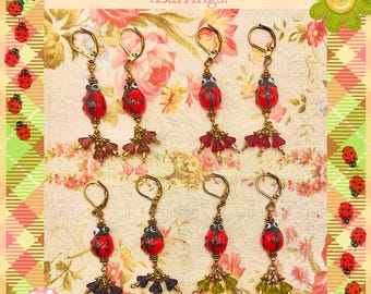 Earrings Ladybug Lampwork Glass Czech Glass Flowers Spring Summer Twee Tweecore Whimsical Colorful Bugs Jewelry Cute Nature Garden Whimsy