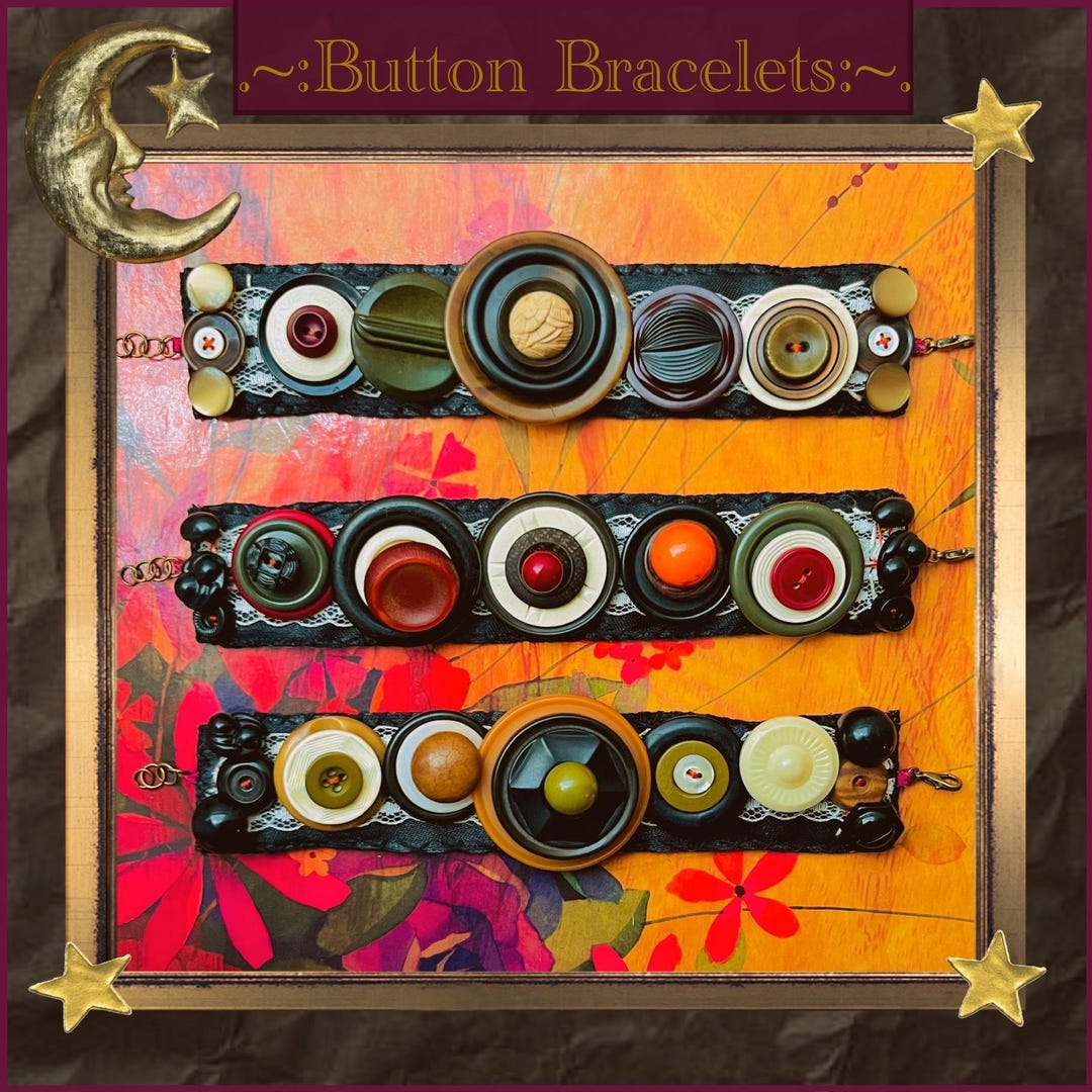 Button Bracelets Art Deco Autumnal Cuff Bracelets Lace Button Vegetable ...
