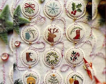 Kit de Bordado com 12 Enfeites de Natal, Decoração Natalina para Iniciantes, Conjunto de Padrões de Bordado à Mão