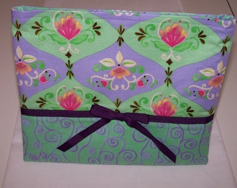 Lavendar, Pink Flowers and Green with Dark Purple Ribbon Cosmetic Bag