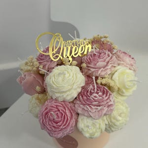 Birthday Queen Luxury Floral Candle Bouquet – Birthday Gift for Her – Scented Flower Candle Bouquet Arrangement – Emboquet Handmade Gift
