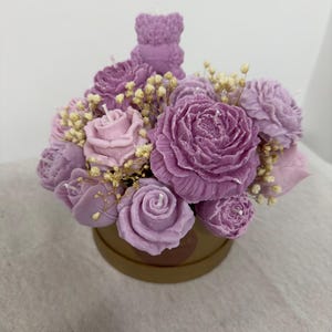 Purple Luxury Floral Candle Bouquet – Birthday Mothers Day Gift for Her Scented Flower Teddy Candle Arrangement – Emboquet Handmade Gift