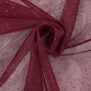 Burgundy Glitter English Sparkle Shiny Sheer Net Shimmer Tulle Fabric by the Yard for Dress Prom Skrits Crafts Gowns DIY Decor Event Wedding