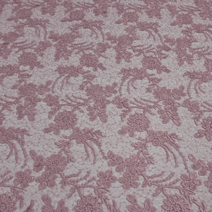 Blush Overlay 3D Floral Embroidery with Sequins on Mesh Lace Fabric by the Yard for Gowns Couture Dress Events Applique Sewing Lace Fabric