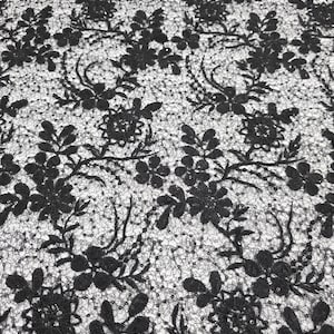 Black Overlay 3D Floral Embroidery with Sequins on Mesh Lace Fabric by the Yard for Gowns Couture Dress Events Applique Sewing Lace Fabric