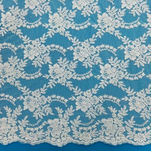 White Corded Lace Fabric by the Yard Alencon Floral Embroidery Design for Bridal Gown Wedding Dress Fabric French Lace Alencon Designer Lace